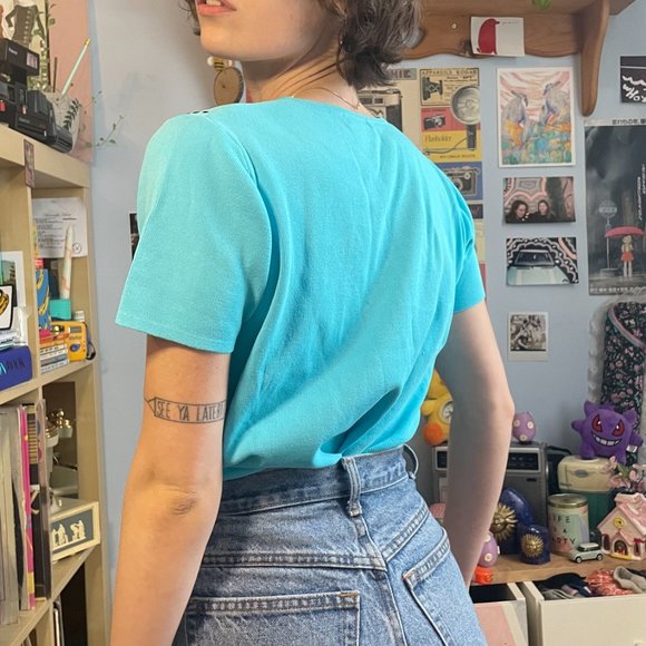 80s Carducci neon blue belt buckle shirt - Picture 6 of 13